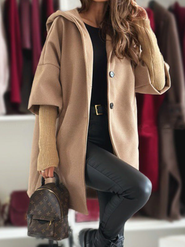 Stylish Solid Color Loose-Fitting Hooded Coat