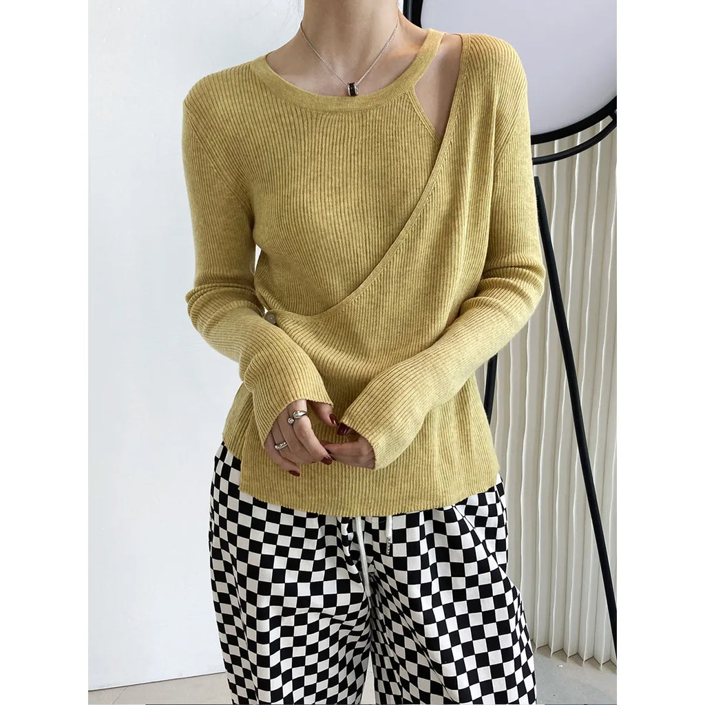 Two False Hollow Out Shoulder Sweater Female Design Sense Hanging Neck Top