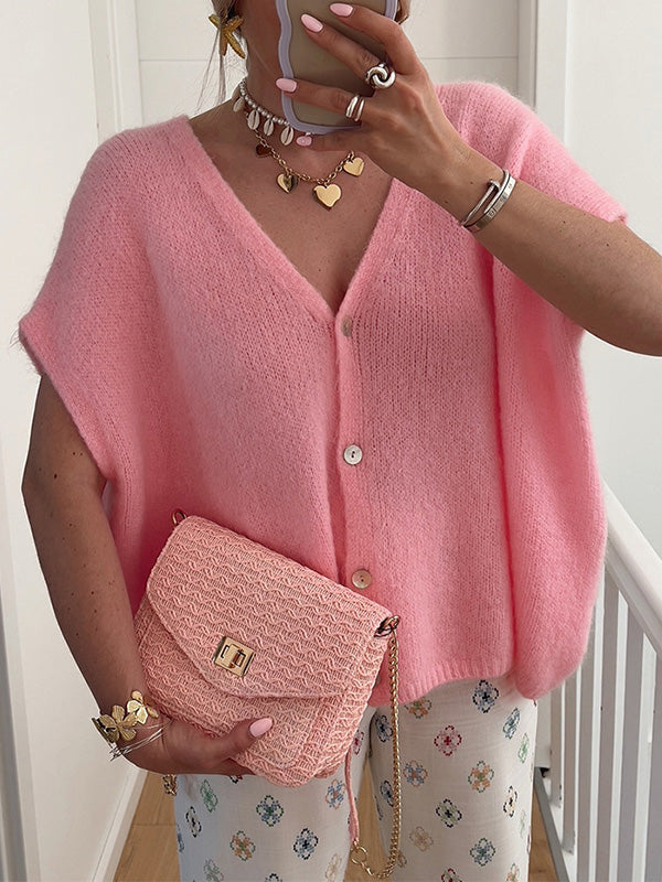 Stylish Solid Color Sleeveless V-Neck Sweater