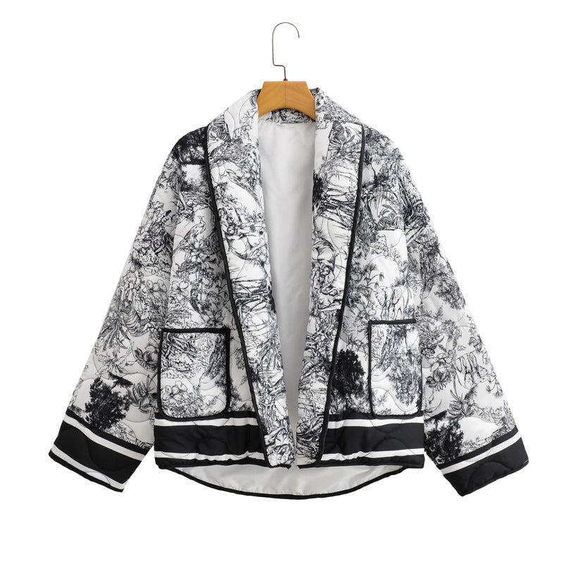 Border Printed Cotton-padded Jacket