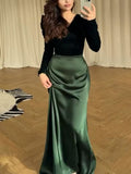 Elegant patchwork waisted maxi evening dress