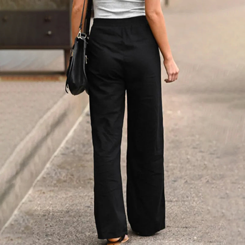 Casual Solid Color Pocket Loose Pants