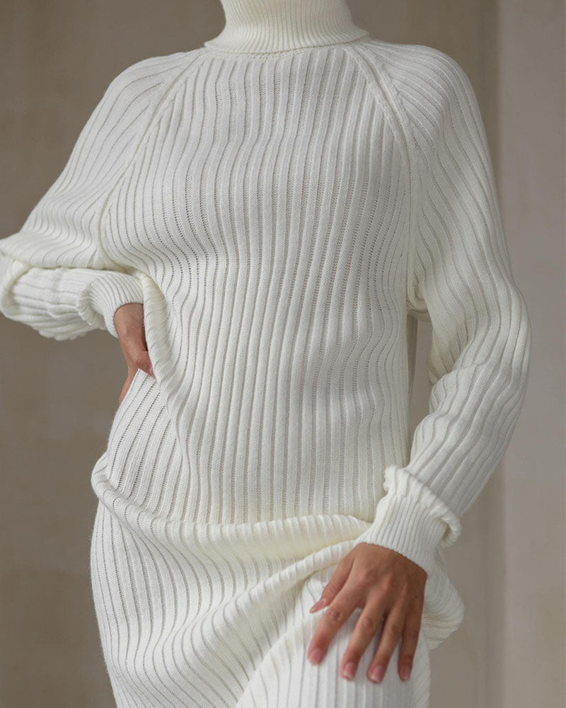 Casual high collar pit strip knitted dress