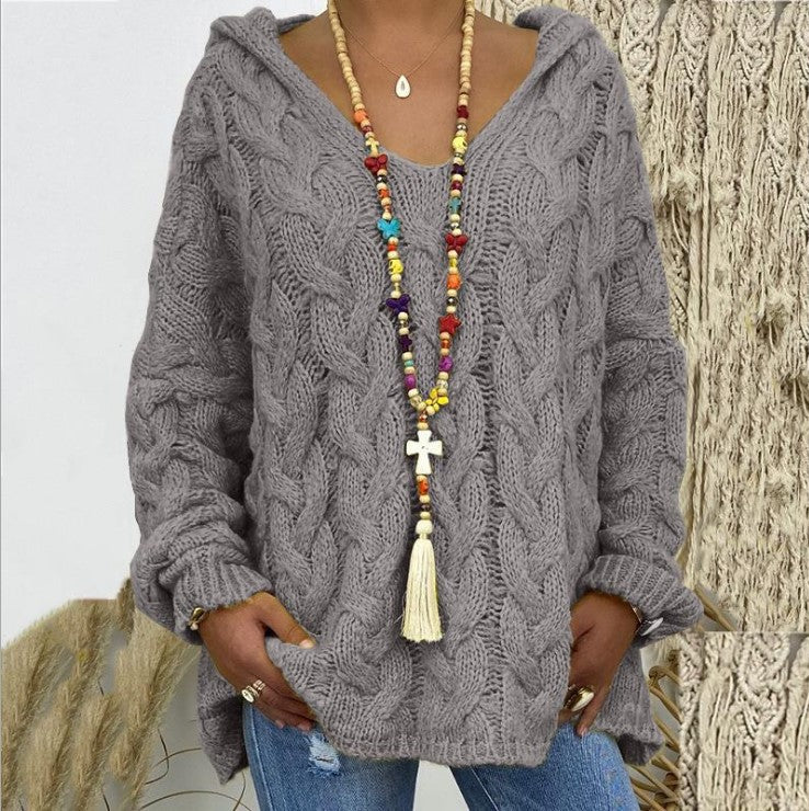 Women's Solid Color Hooded Sweater