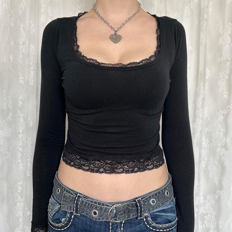 Gentle Lace Long -sleeved T -shirt