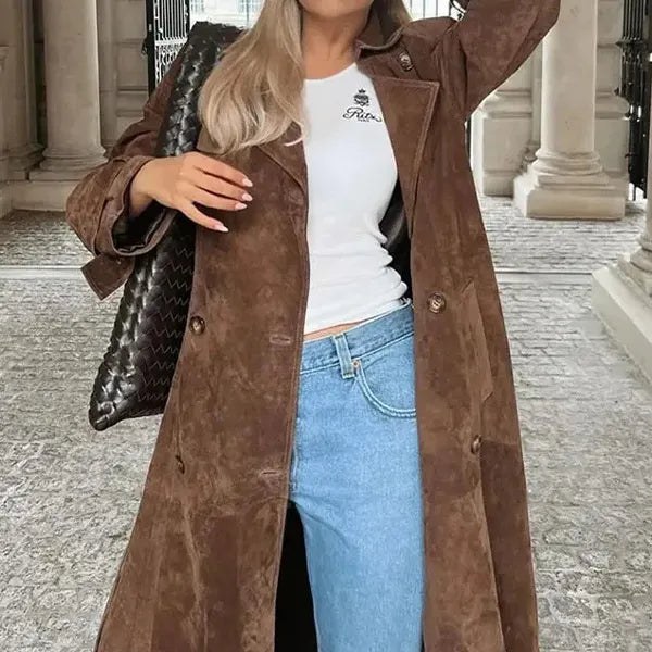 Khaki Double-Breasted Lapel Coat