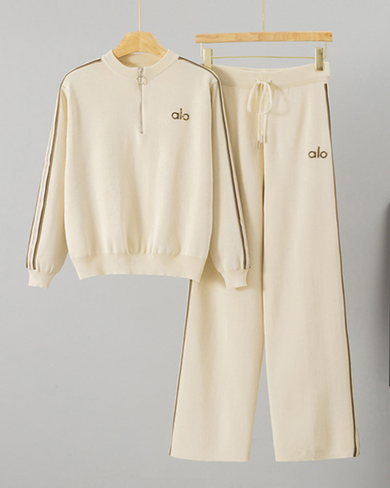 Half-Zip Top Trousers Knitted Two-Piece Set
