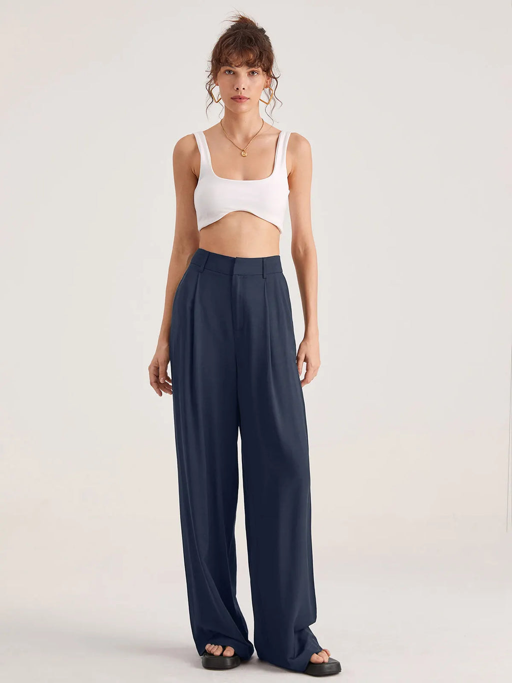 Oversized High Waisted Pleat Front Trousers
