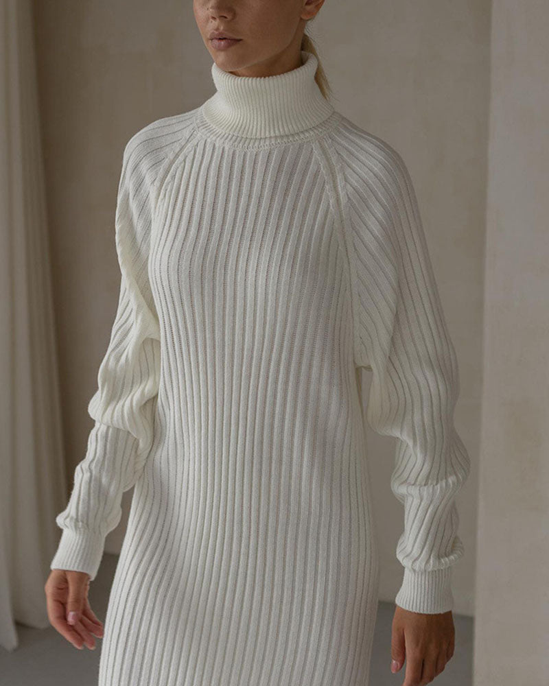 Casual high collar pit strip knitted dress