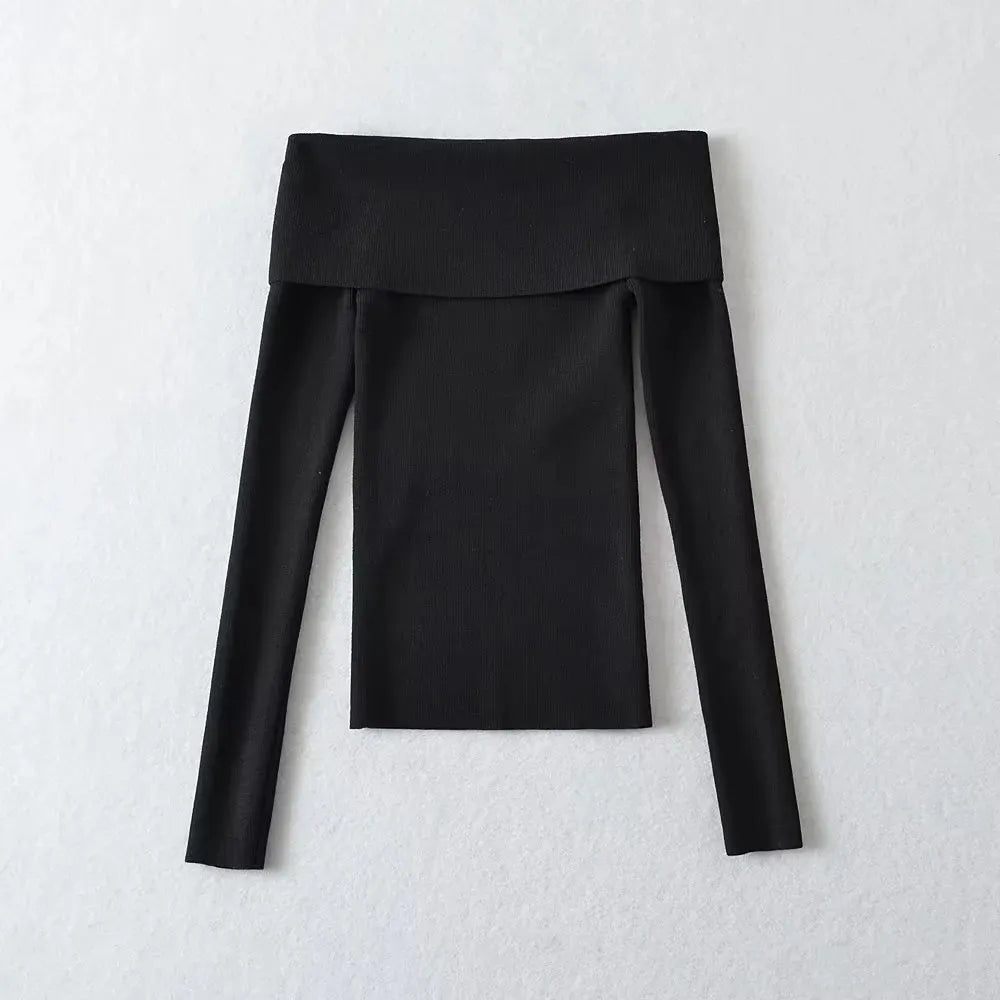 Off Shoulder Overfold Long Sleeve Knit Top