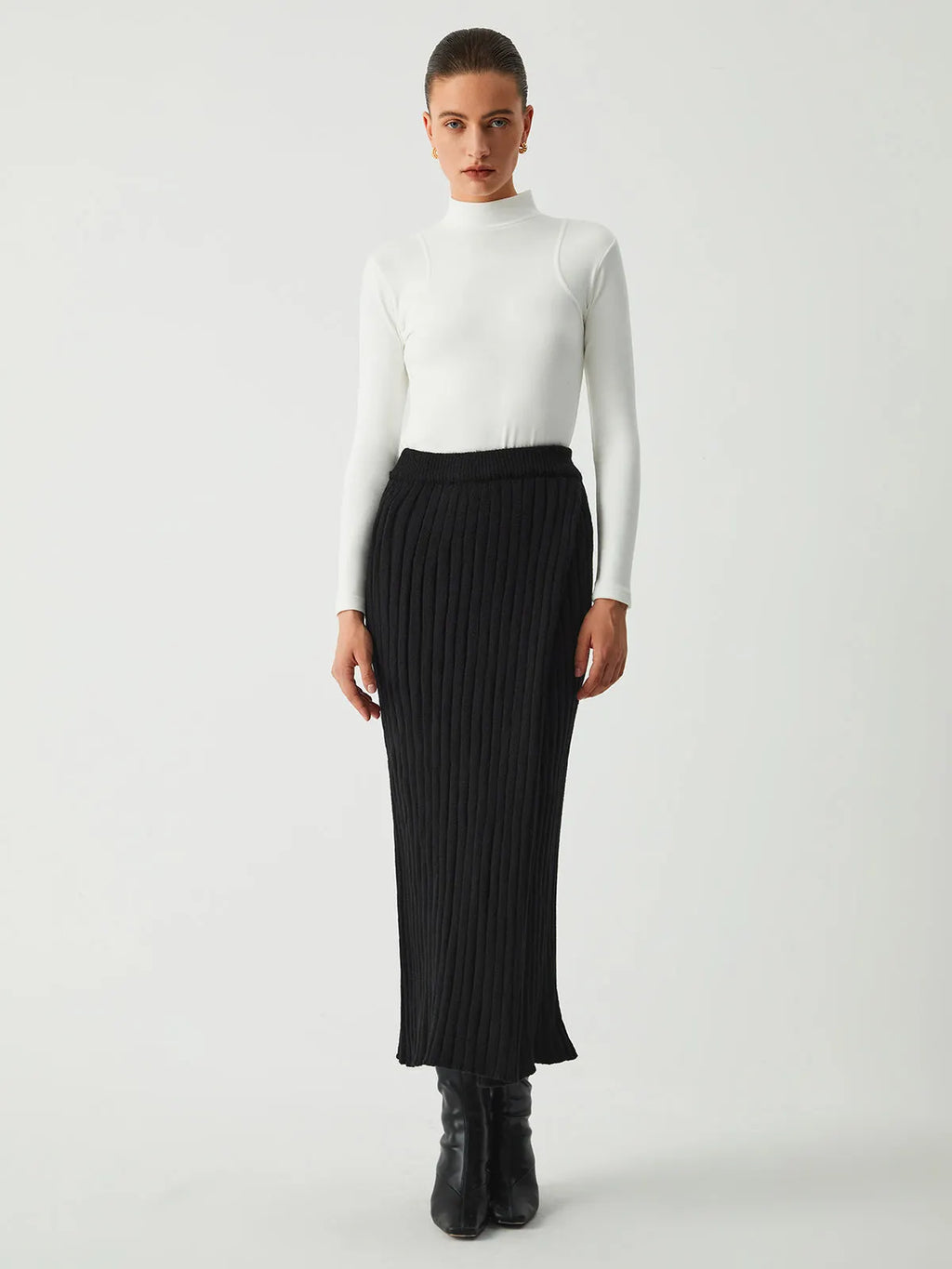 Effortless Rib Slit Skirt