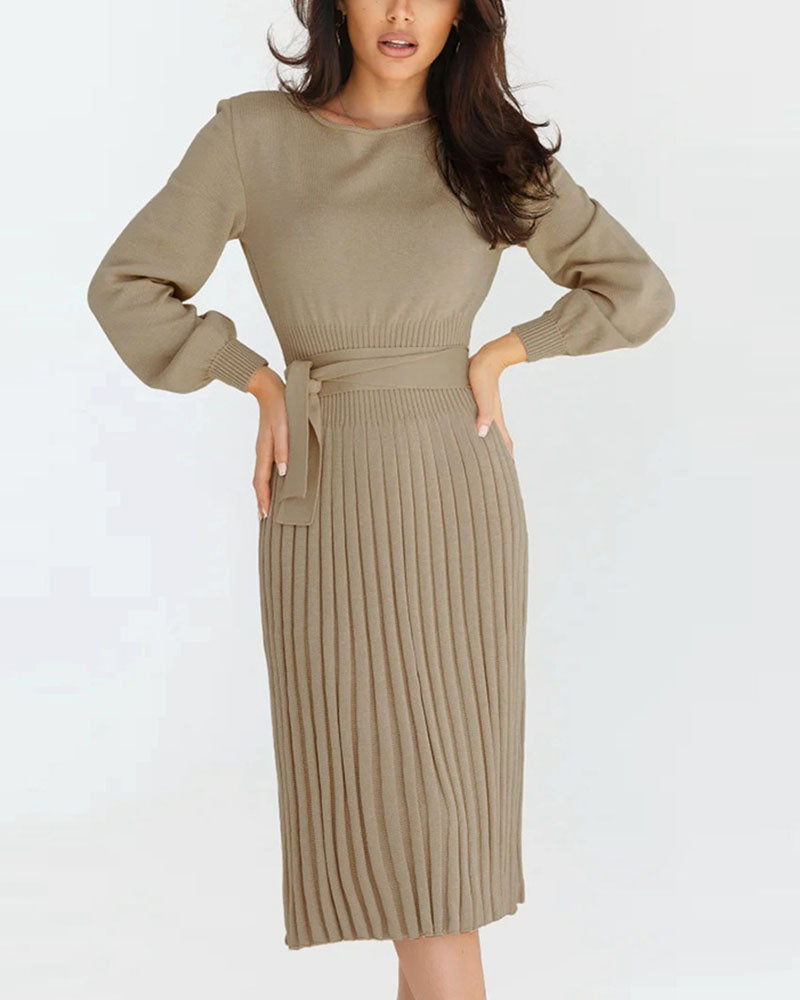 Autumn winter knitted slim pleated dress