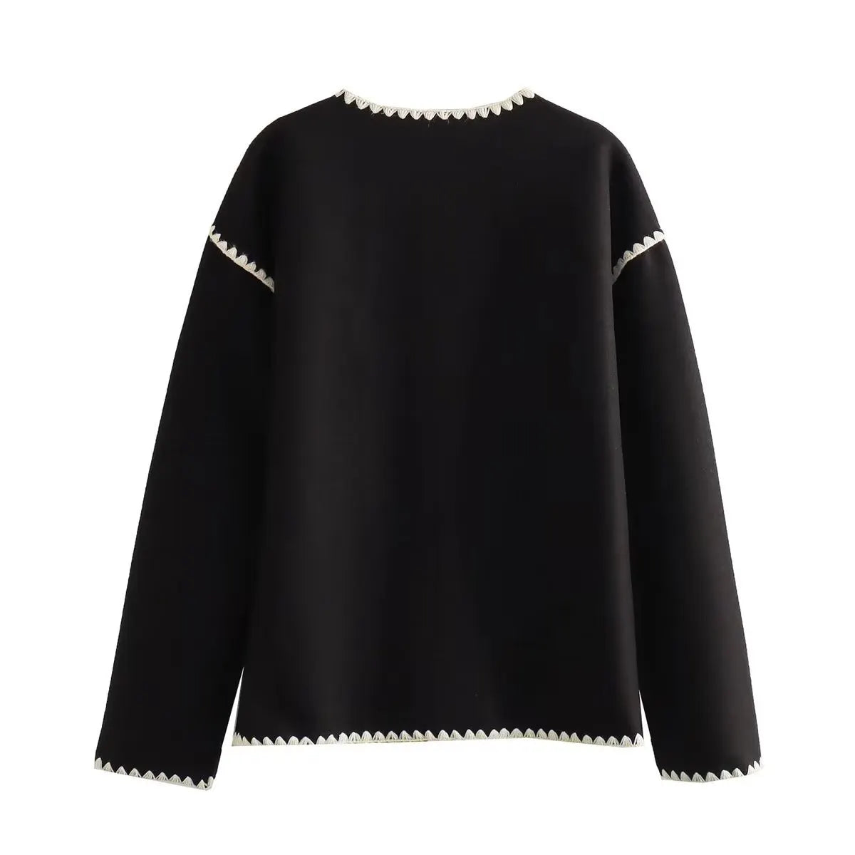 Elegant Crew-neck Edge Color Contrast Coat