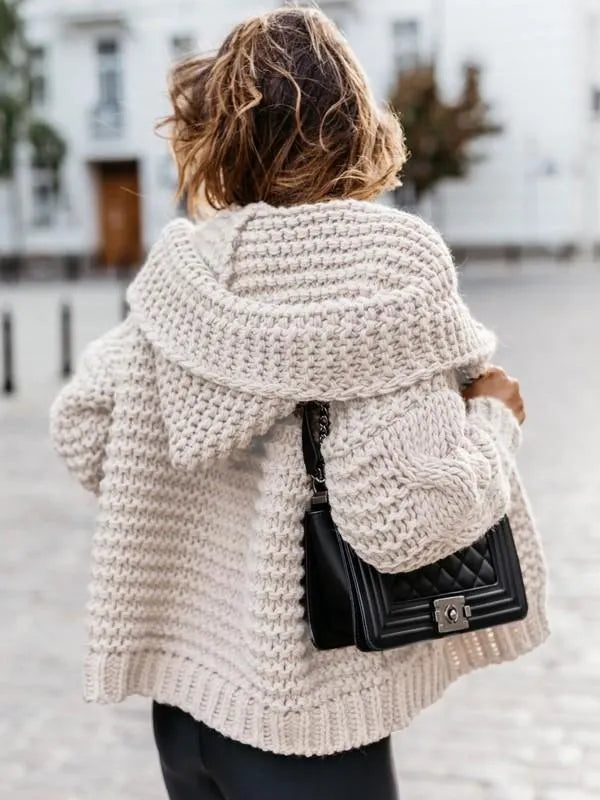 Pure Color Casual Fashion Loose Hooded Cardigan Sweater