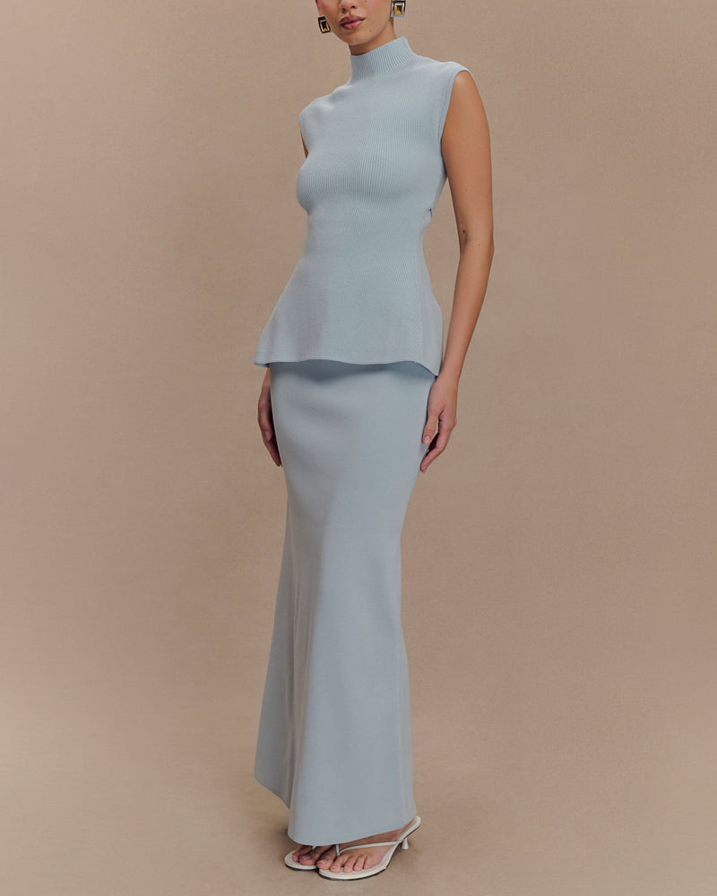 Elegant Backless Knit Vest & Skirt Two-Piece Set