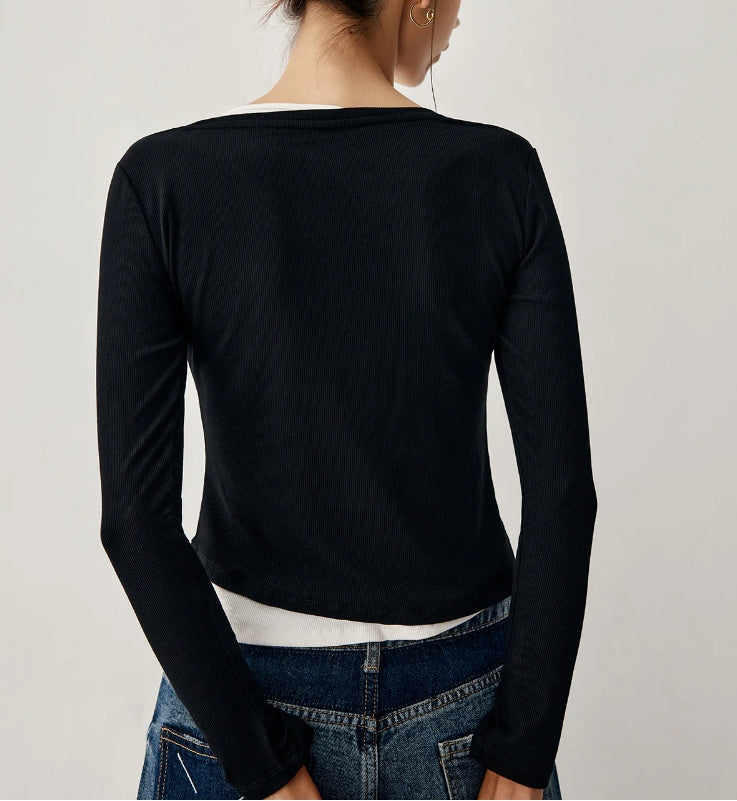 Colorblock Long Sleeve Crop Shirt