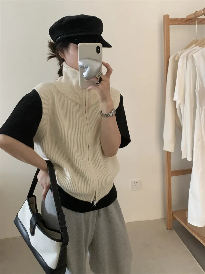Two Way Zip Mockneck Sweater Vest