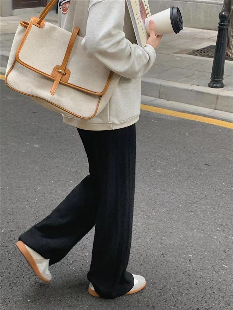 Twist Knit Wide Leg Casual Straight Trousers