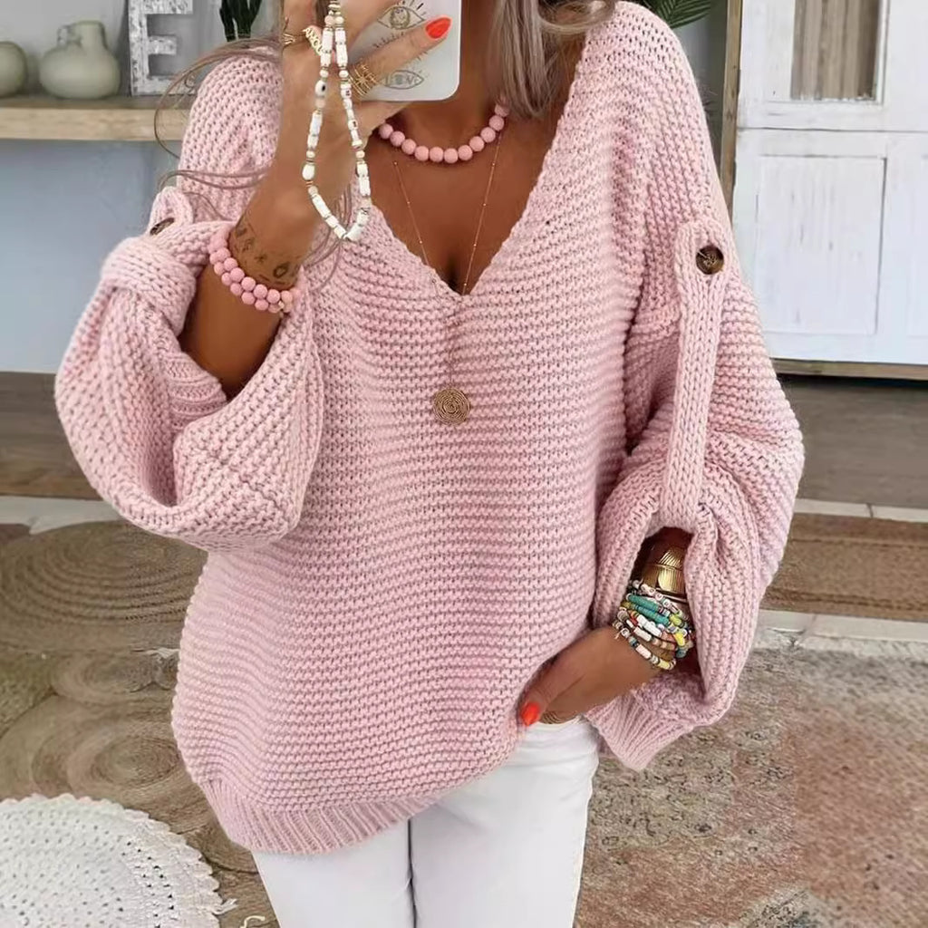 Stylish Long-Sleeved V-Neck Sweater