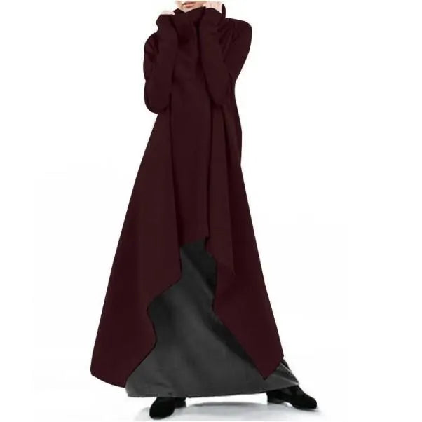 Loose And Irregular Solid Color Turtleneck Pullover Dress