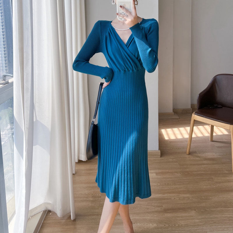 Winter V Neck Slim Casual Dress