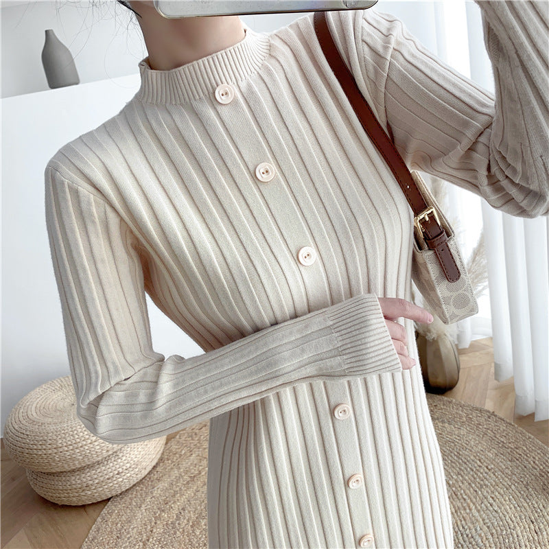 Winter French-style niche half-high collar knitted dress