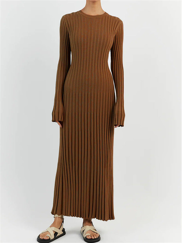 Casual Round Neck Knitted Long Skirt