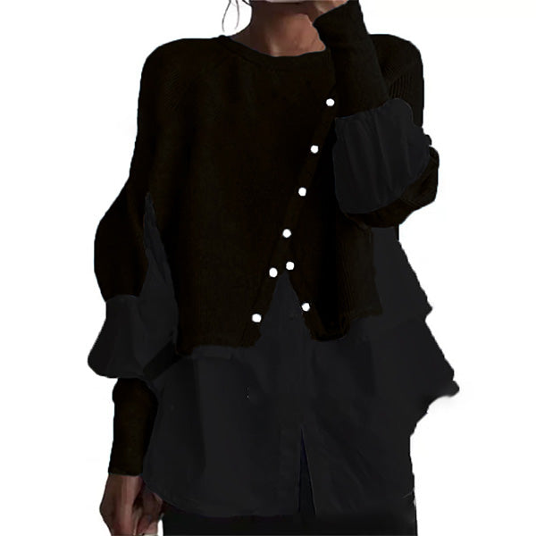 Stylish Crew Neck Long Sleeve Fake Two Pieces Top