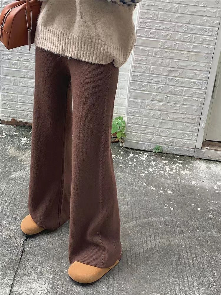 Twist Knit Wide Leg Casual Straight Trousers
