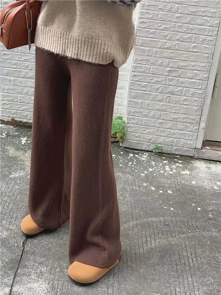 Twist Knit Wide Leg Casual Straight Trousers