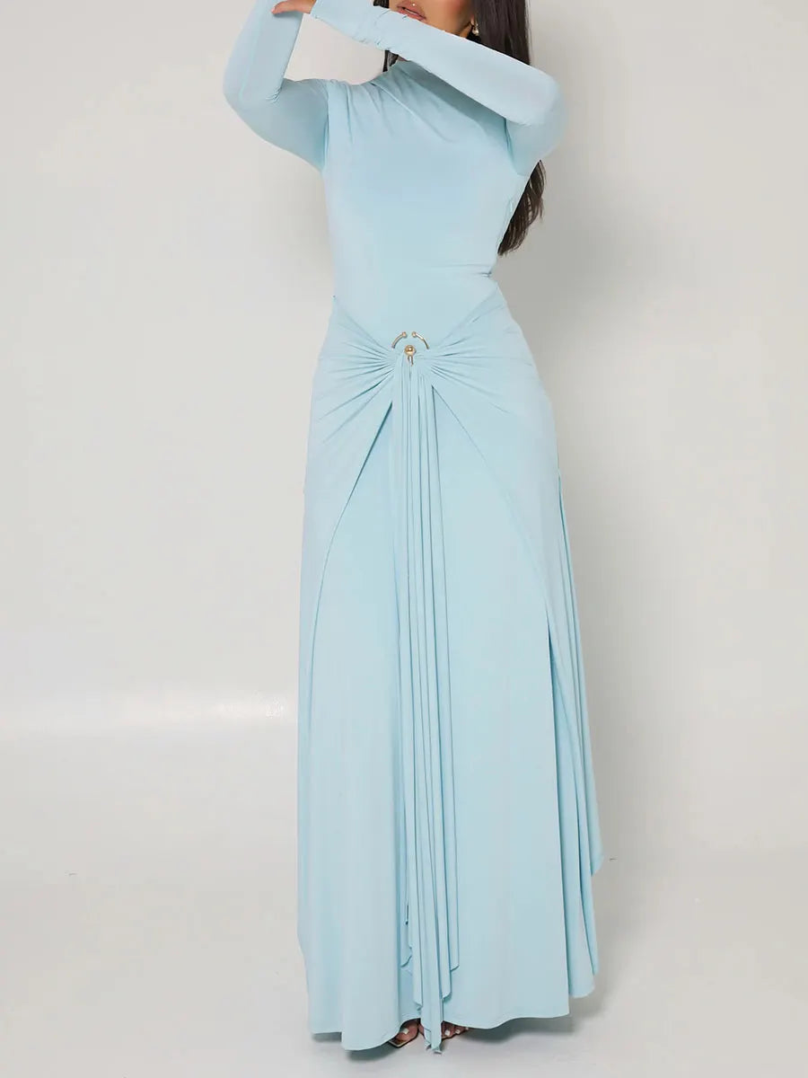 Metallic embellished pleated fitted dress