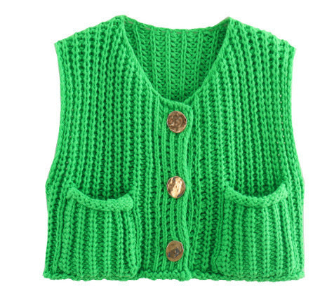Stylish V-Neck Three-Button Sleeveless Waistcoat