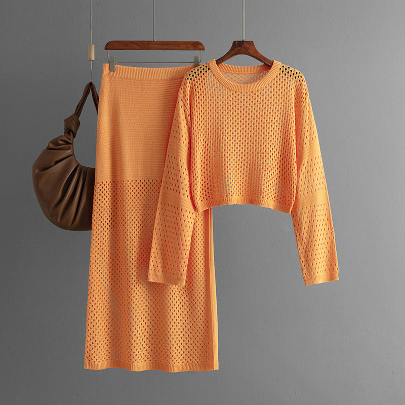 Stylish Hollow Top & Skirt Two-Piece Set