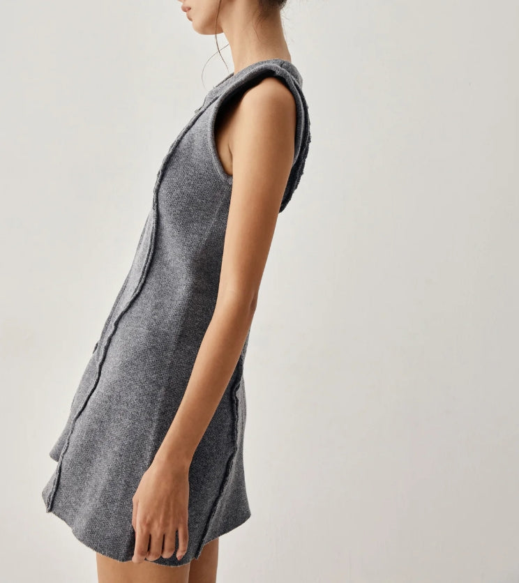 Zip Down Piping Short Sweater Dress
