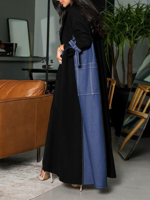 Stylish Cuff Lace-Up Color Matching Coat