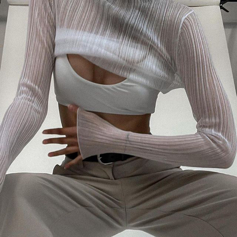 Sexy Mesh High -neck Tops