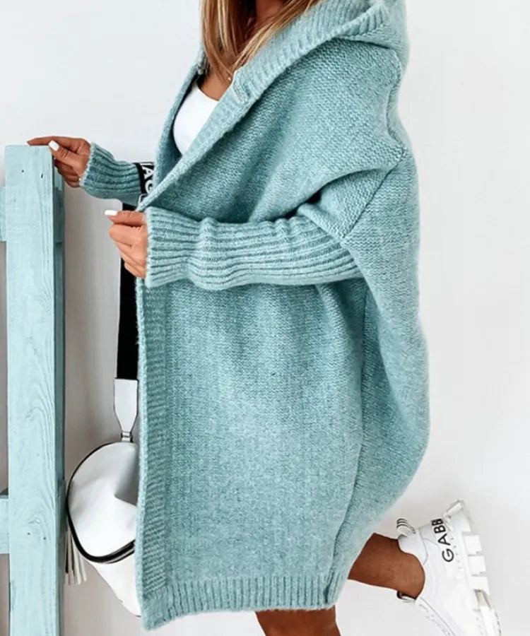 Hooded Sweater Bat-Shaped Soft Loose Back Patchwork Sweater