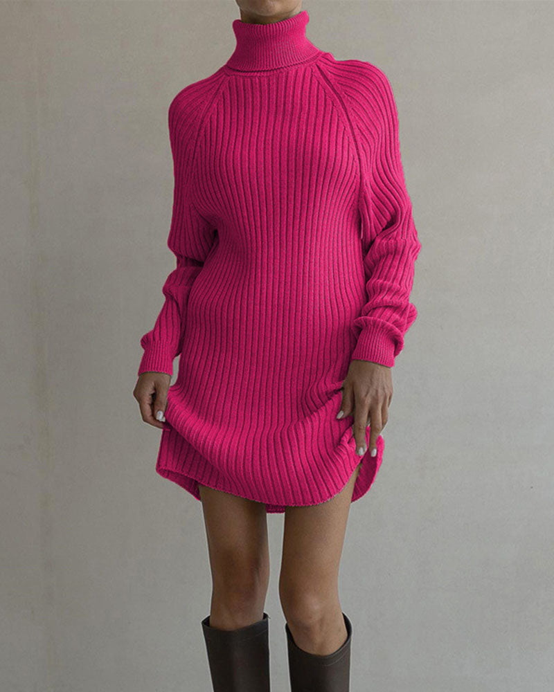 Casual high collar pit strip knitted dress