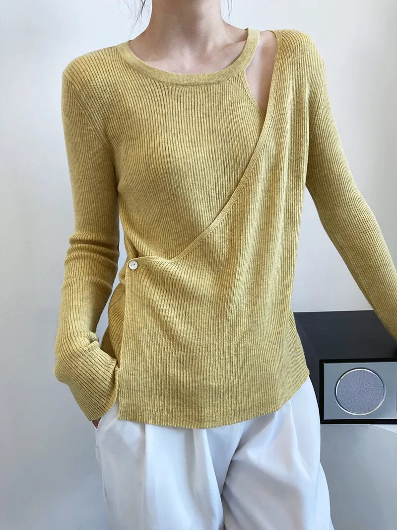 Two False Hollow Out Shoulder Sweater Female Design Sense Hanging Neck Top