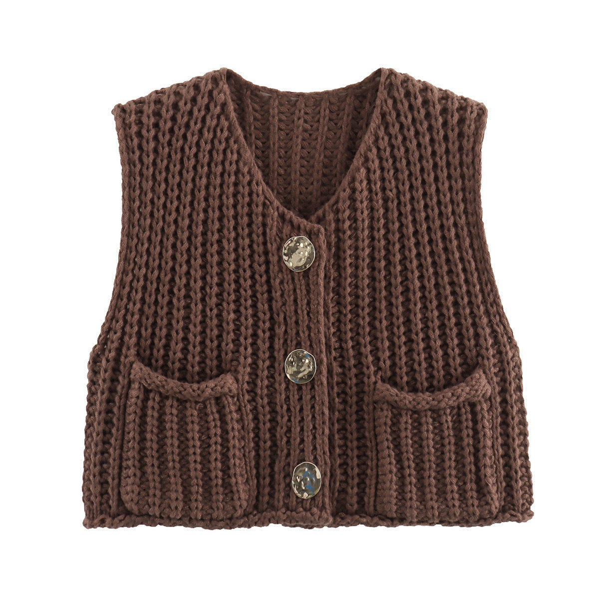 Stylish V-Neck Three-Button Sleeveless Waistcoat