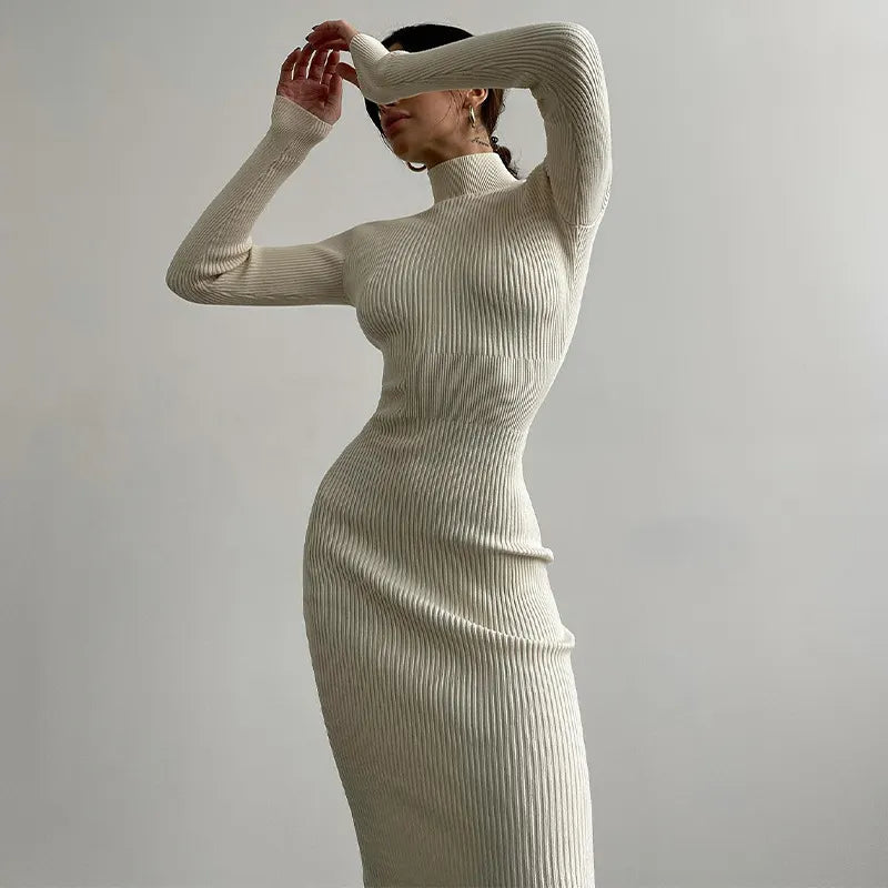 Turtleneck Wool Knit Sexy Dress
