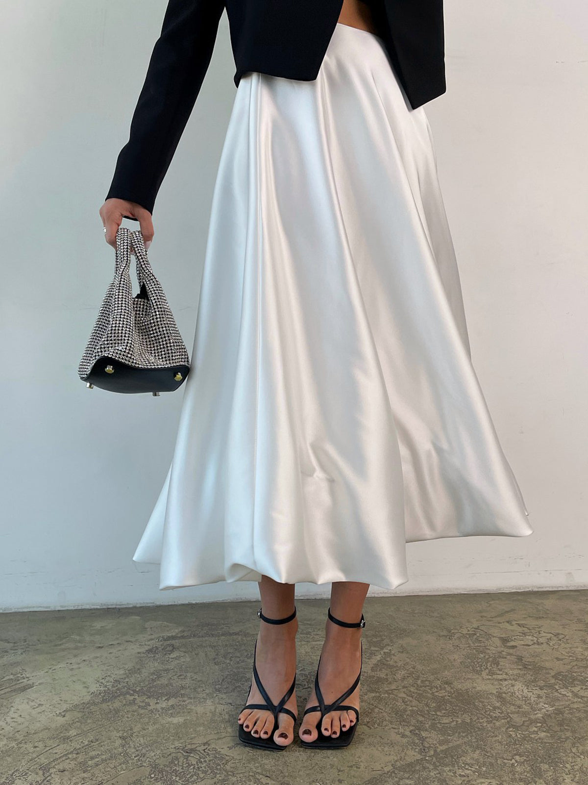 Zippered Satin A-Line Skirt
