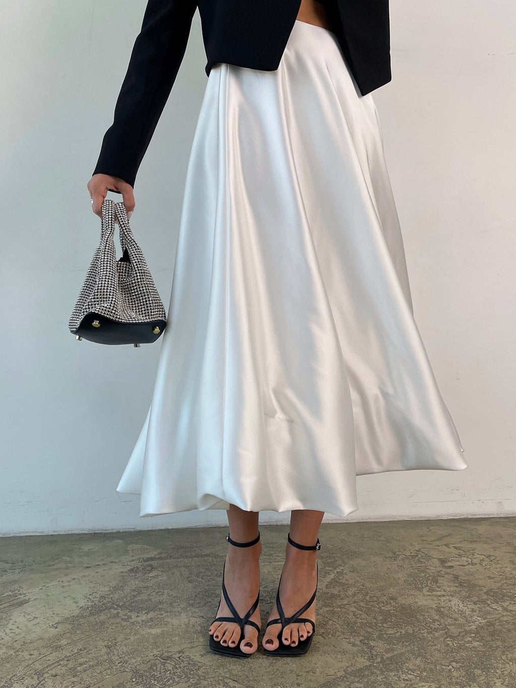 Zippered Satin A-Line Skirt