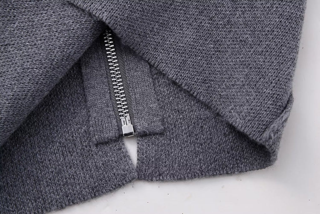 Zip Down Piping Short Sweater Dress