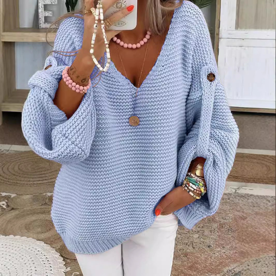 Stylish Long-Sleeved V-Neck Sweater