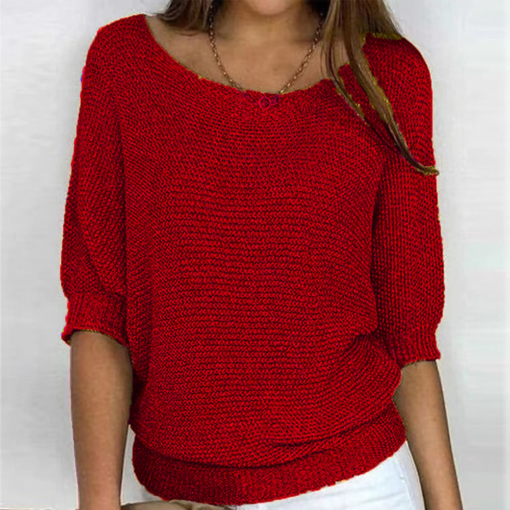 Versatile Solid Color Crew Neck Knitwear
