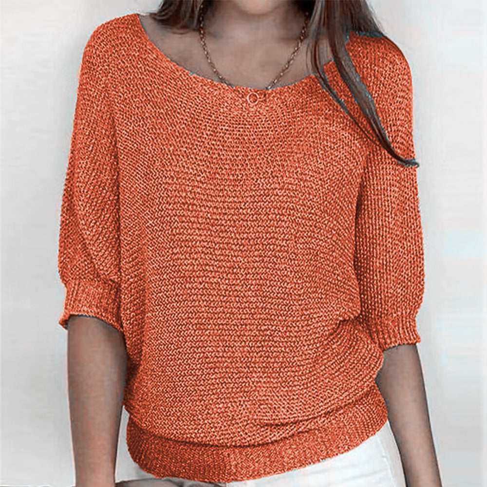 Versatile Solid Color Crew Neck Knitwear