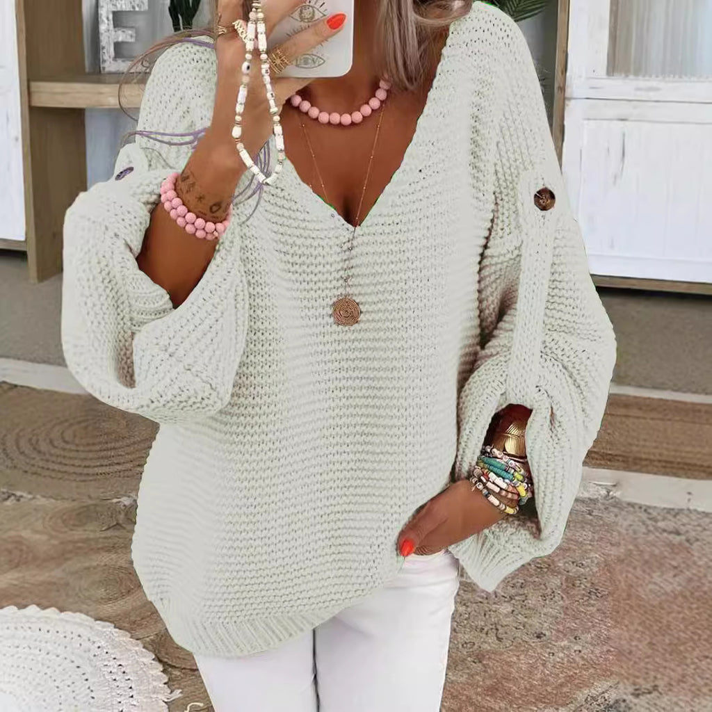 Stylish Long-Sleeved V-Neck Sweater