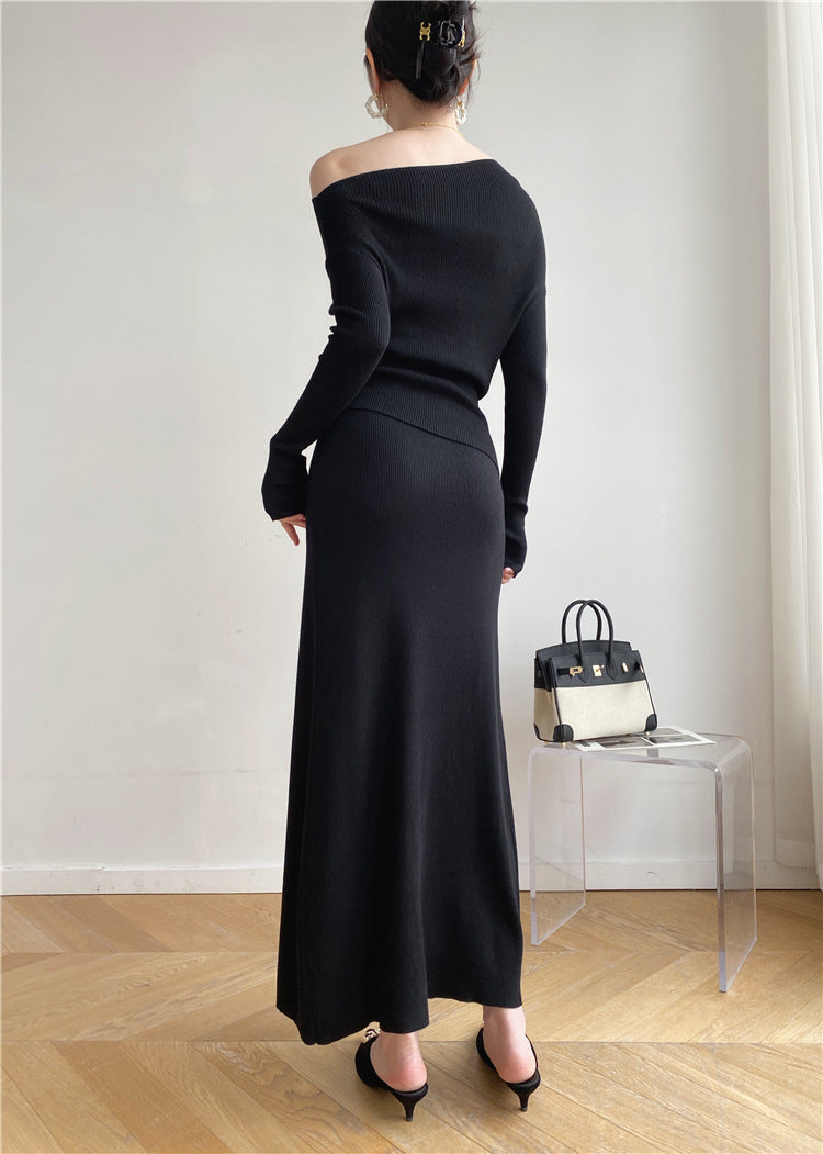 Off-shoulder Top and A-line Skirt Two-piece Set