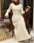 Casual Round Neck Knitted Long Skirt
